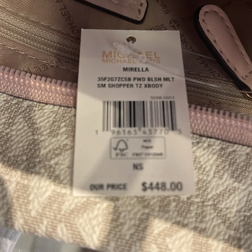 Michael Kors Mirella Small Shopper Top Zip Crossbody Bag Powder Blush Multi Logo